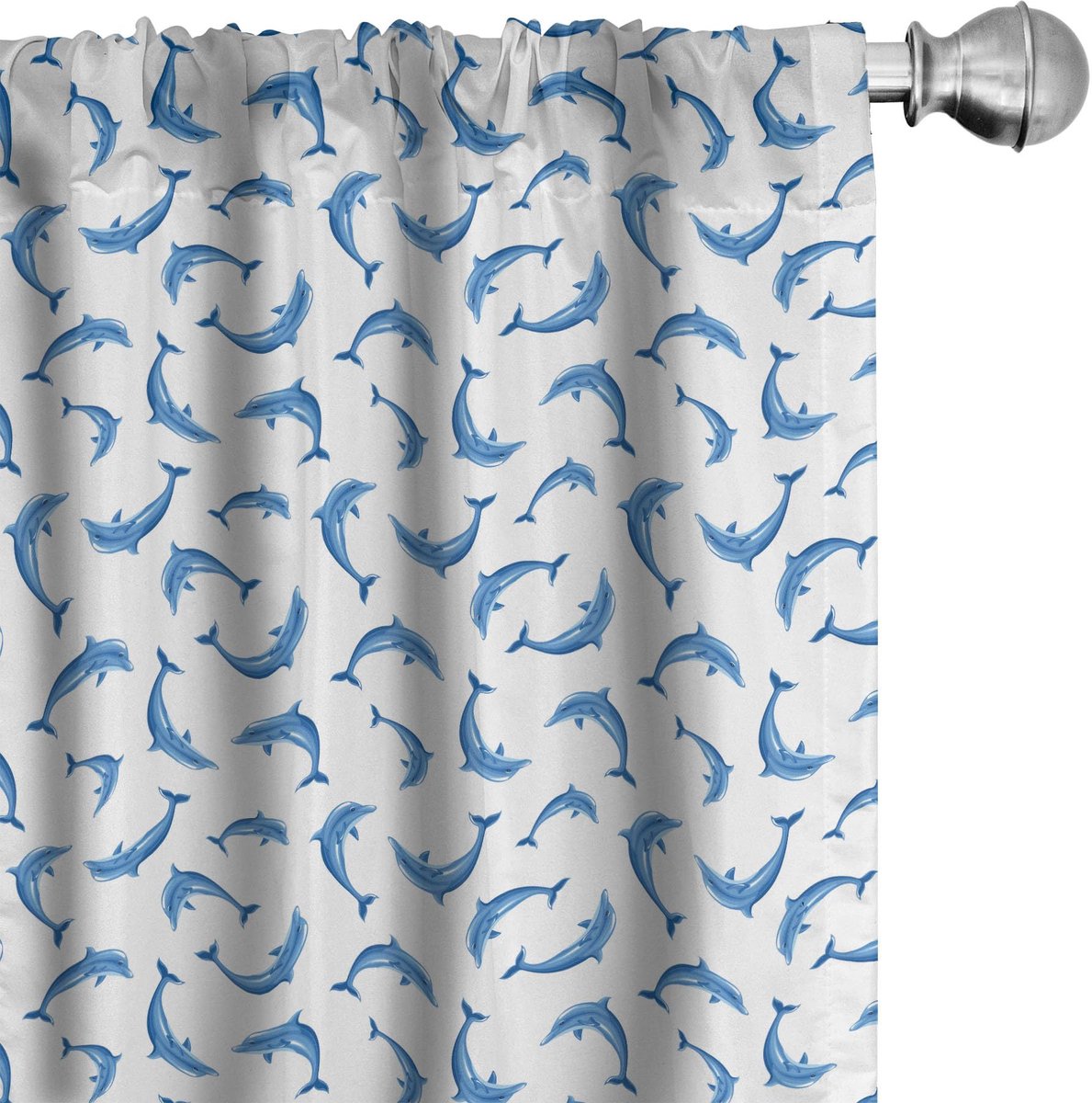 ABAKUHAUS Zeedieren gordijnen – 2x75x225 cm – Blauw-Wit