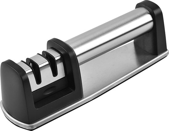 Aiguiseur de couteaux - Aiguiseur à tirer - Fusil à aiguiser - Aiguiseur de couteaux - Antidérapant - Aiguiseur de couteaux - Acier inoxydable - Argent