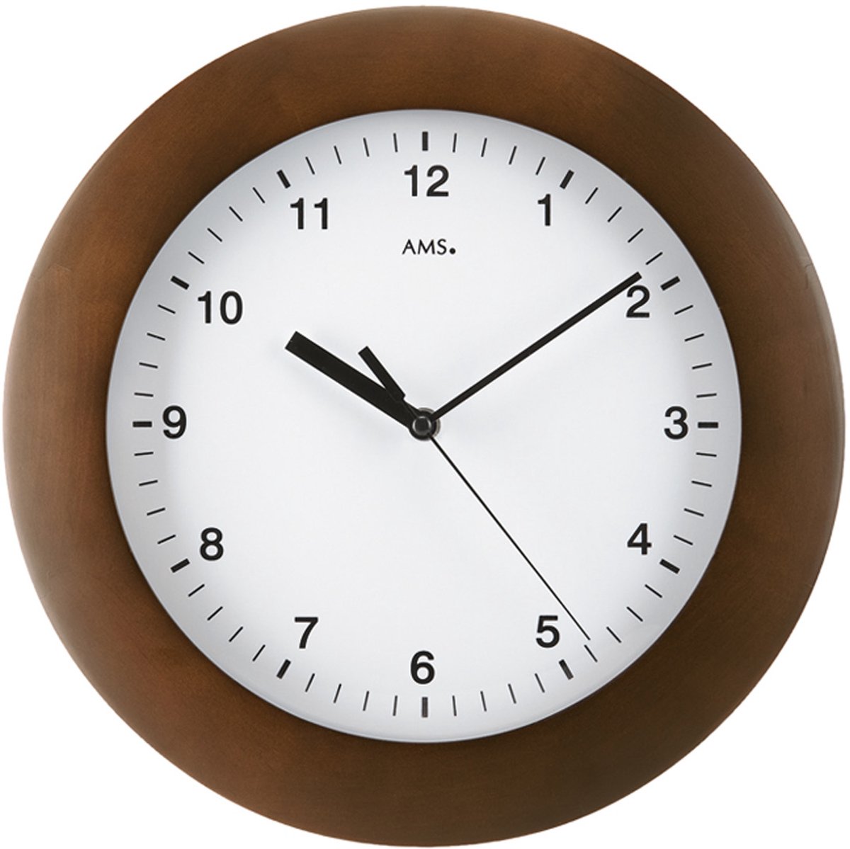 AMS F5904-1 - Wandklok - Analoog - Radiogestuurde tijdsaanduiding - Rond - Cijfers - Hout - Bruin - Wit
