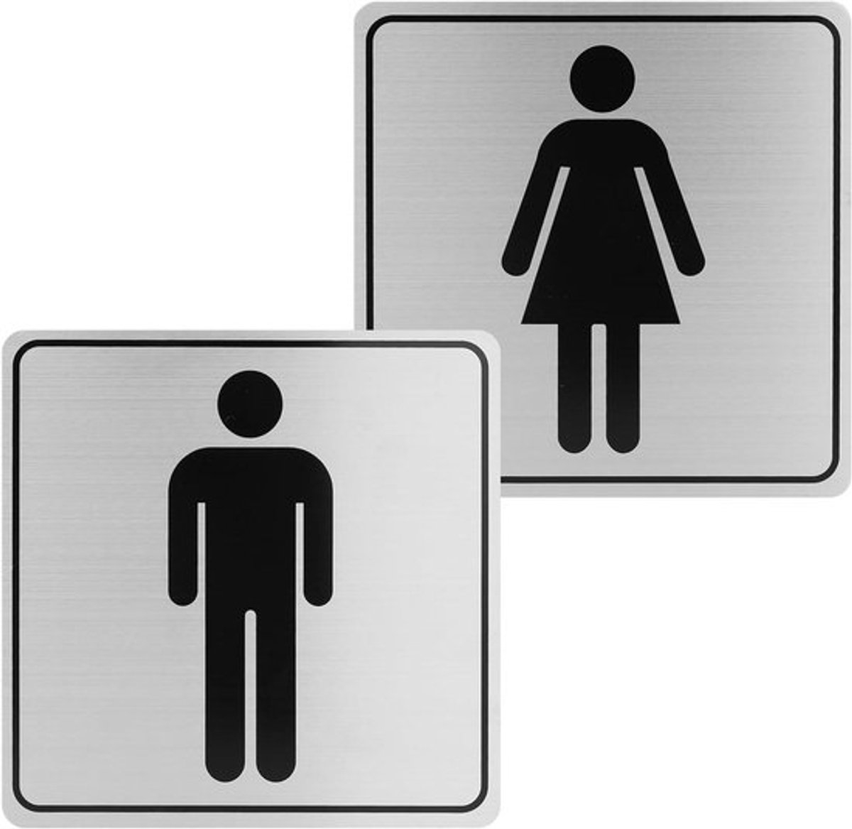 Set van 2 signaletische toiletbordjes voor dames en heren, zelfklevend, krasbestendig, 15 x 15 x 0,1 cm