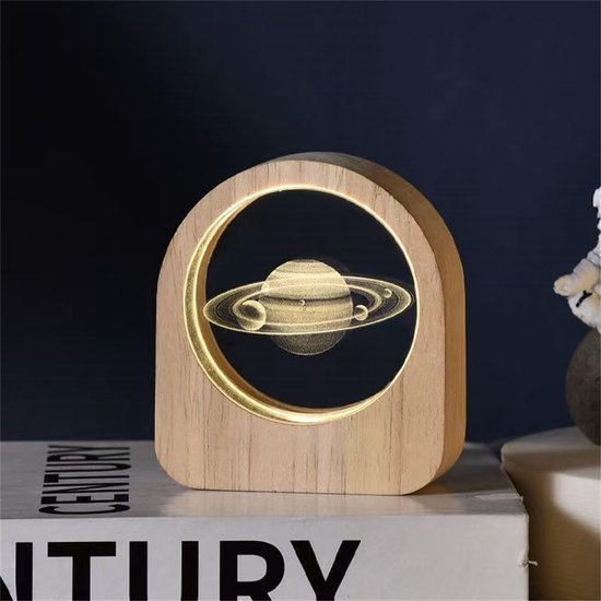 Ynkkvre -Saturnus 3D Kristallen Nachtlamp - K9 Kristal met Houten Basis - Galaxy Planeet LED Nachtlicht - Astronomie Decoratie & Cadeau voor Kinderen en Volwassenen van Ynkkvre — afbeelding 4