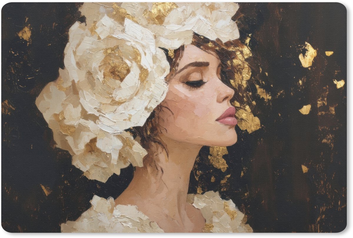 Muismat 27x18 cm - Mousepad Abstract - Vrouw - Bloemen - Wit - Muismatten