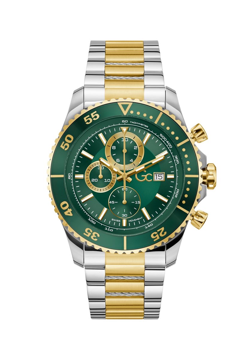 Gc Gc Speedracer Quartz Chronograaf Horloge Zilver En Geel Goud Case: 100% Stainless Steel | Armband: 100% Stainless Steel 44 mm Z51006G9, Z51007G7