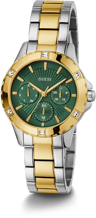 Guess Mist Multifunctioneel Horloge Zilverkleurig En Goudkleurig Kast Gemaakt Van 100% Roestvrij Staal En Een Band Van 100% Roestvrij Staal 35 GW0723L1