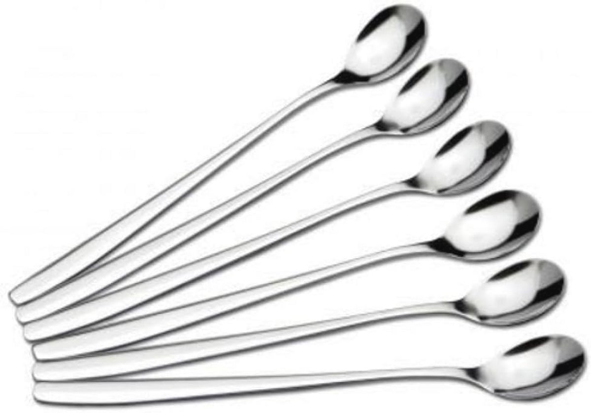 Roestvrij Stalen Yoghurt- en Longdrinklepels - 6 Stuks, 19 cm, Vaatwasmachinebestendig