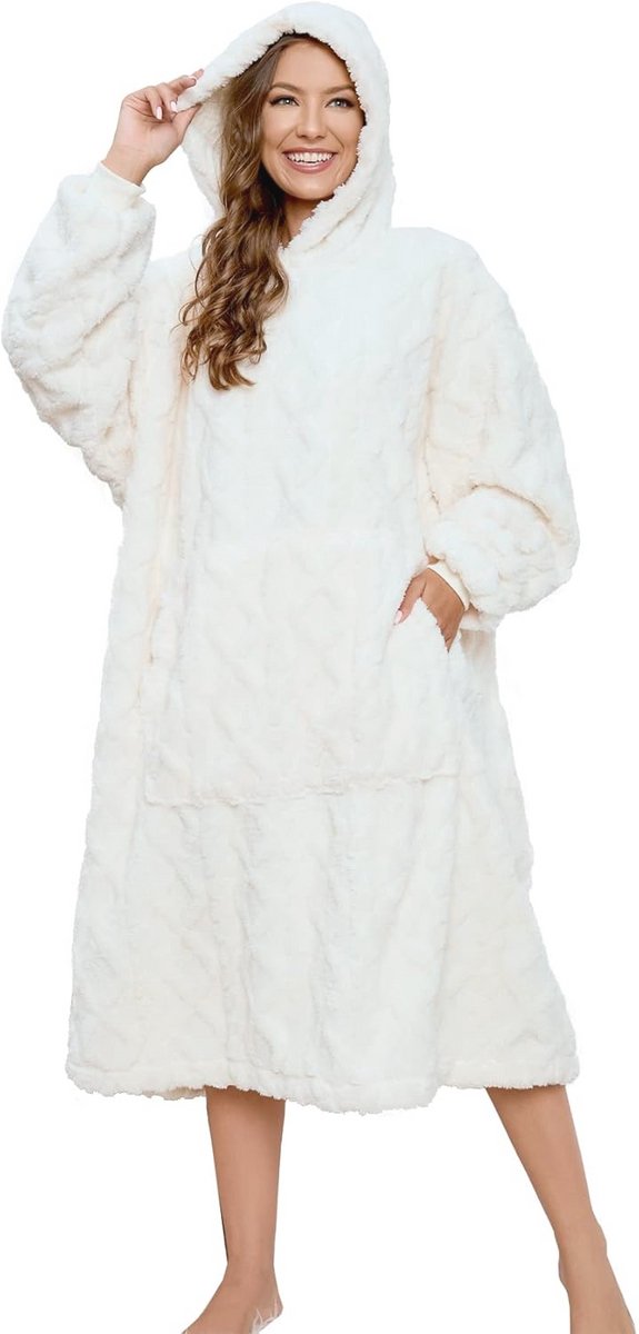 Oversized Sherpa Draagbare Deken Hoodie voor Dames en Heren - Comfortabele Pluche Sweatshirt