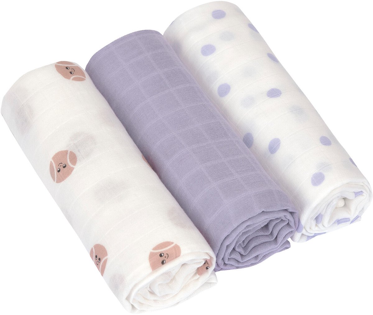 Lässig Tiny Team Swaddle - 3 Stuks - 80 x 80 cm - Heavenly Soft - Pastel Lilac