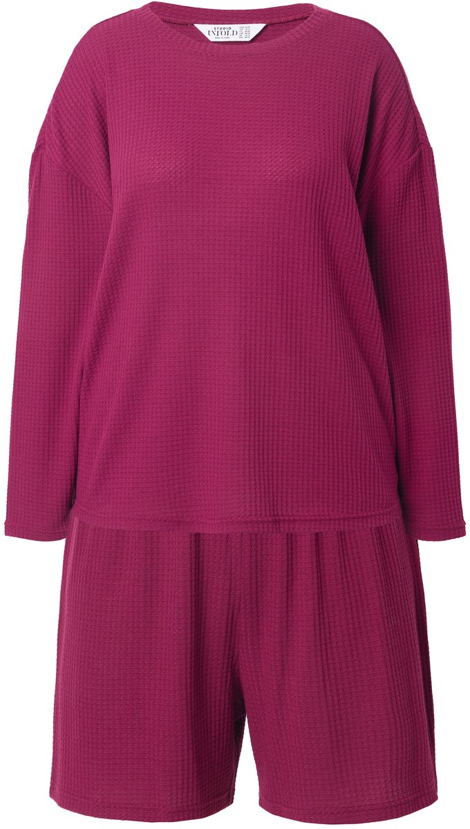 Studio Untold - Dames - Pyjama tweedelig gestructureerde jersey lange mouwen - Wijnrood - Maat 46+