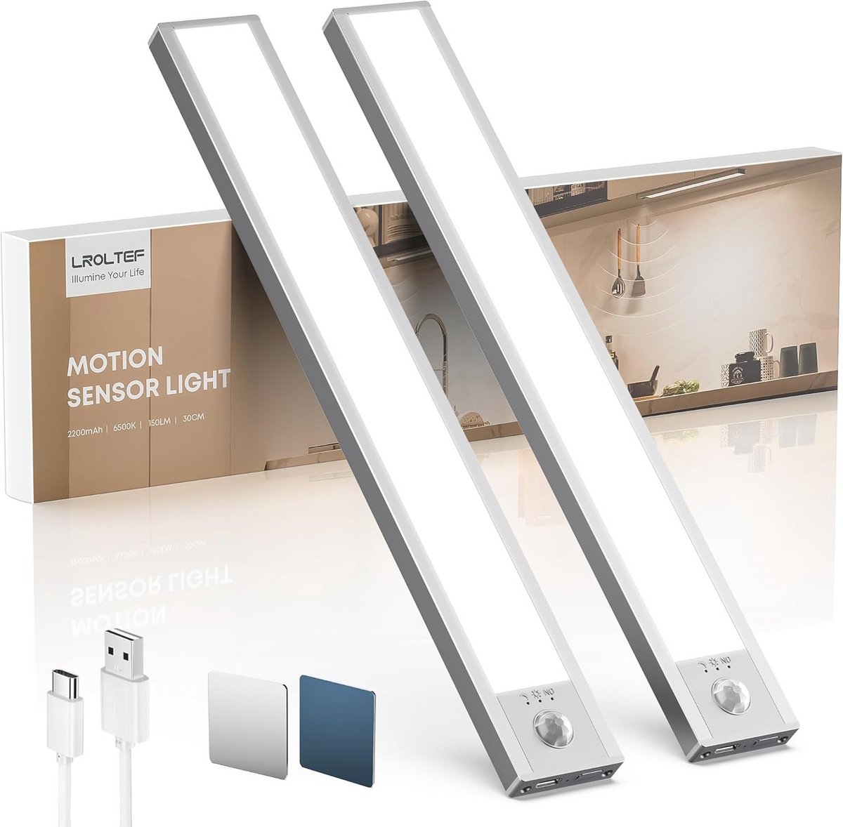 Kastverlichting LED met Bewegingsmelder - Oplaadbare Onderbouwlamp en Sensor Licht - Dimbaar Keukenlicht en Vitrineverlichting (2 Stuks)