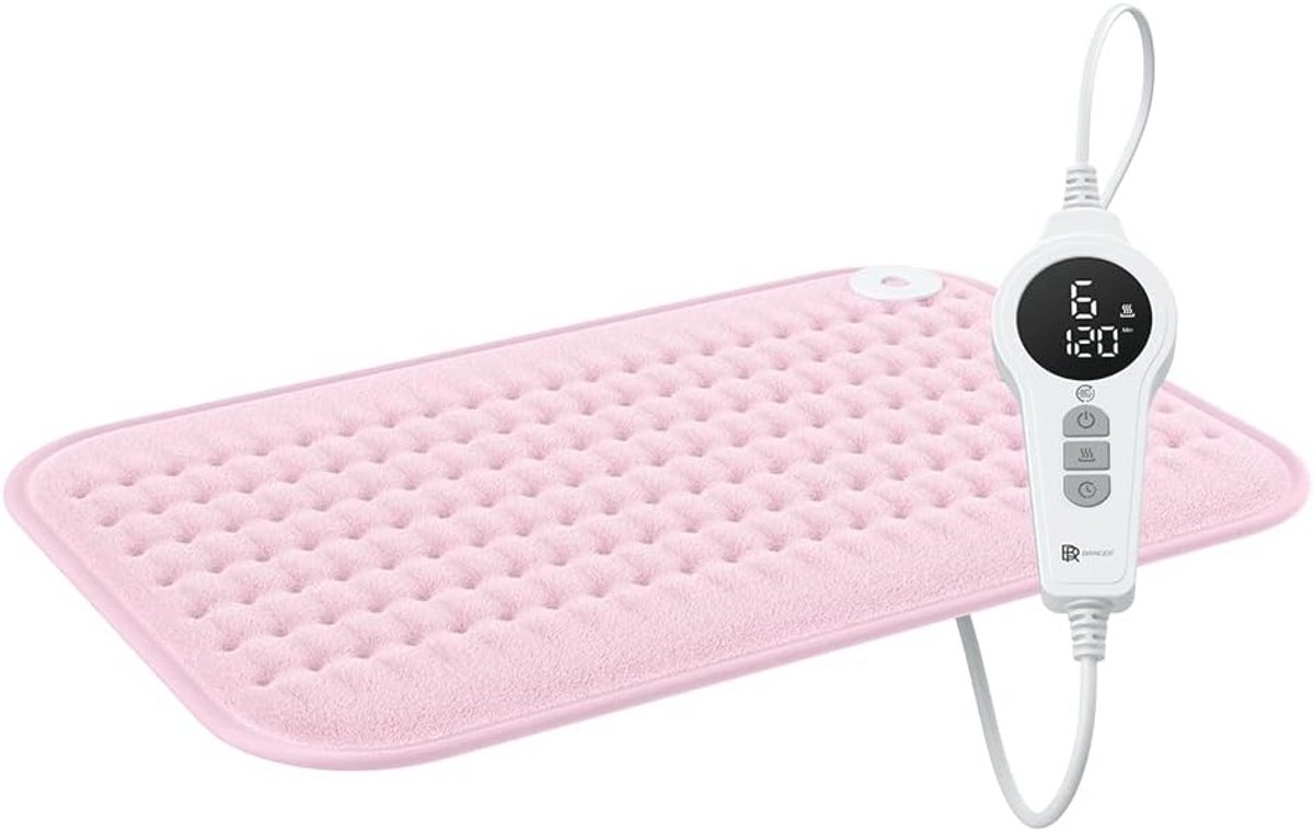 Infrarood verwarmingskussen met automatische uitschakeling - 6 warmtestanden, oververhittingsbeveiliging, wasbaar, LED-display, extra zachte molton - Roze, 45 x 30 cm