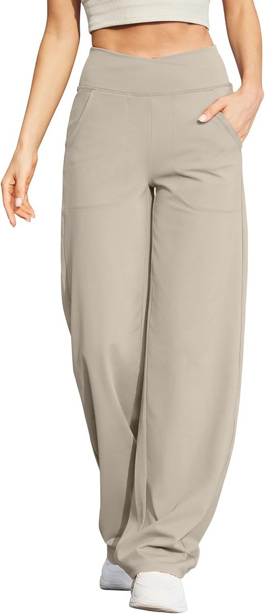 Dames Wijde Pijpen Broek met Zakken - Stretch Casual Lounge Broek