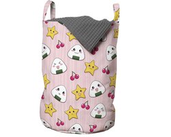 ABAKUHAUS Anime-waszak, Japanse grappige voedselpatronen, wasmand met handvatten en trekkoordsluiting voor wasserettes, 33 cm breed x 49 cm hoog, veelkleurig