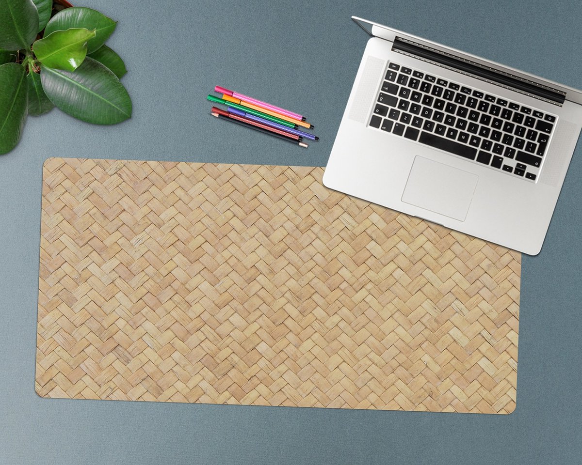 Coloray Bureau Onderlegger - Rotan patroon Onderlegger Bureau - 90 cm x 45 cm - Bruin Bureau Onderlegger - Bureau Onderlegger Groot - Bureau Onderlegger XXL - Computer Mat - Bureau Pad