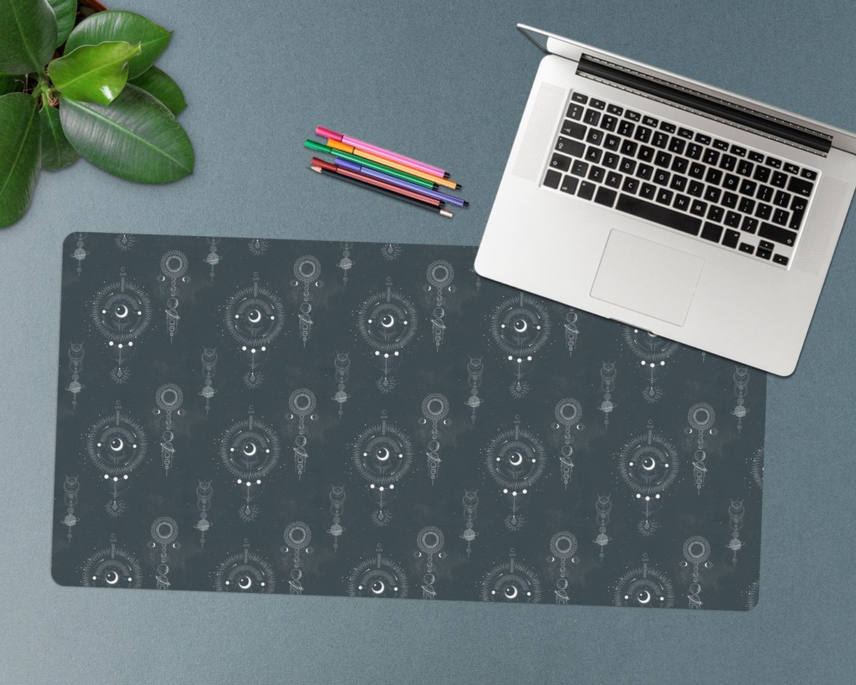 Coloray Bureau Onderlegger - Illustratie van de maanfase Bureau Pad - 90 cm x 45 cm - Marine Bureau Onderlegger - Bureau Mat - Bureaumat - Onderlegger Bureau - Bureau Onderlegger Groot