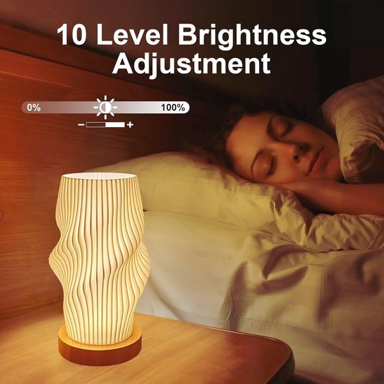 Dimbare Bedlamp met Houten Basis en 3 Kleuren - Slaapkamertafellamp met Knopbediening van Merkloos — afbeelding 4