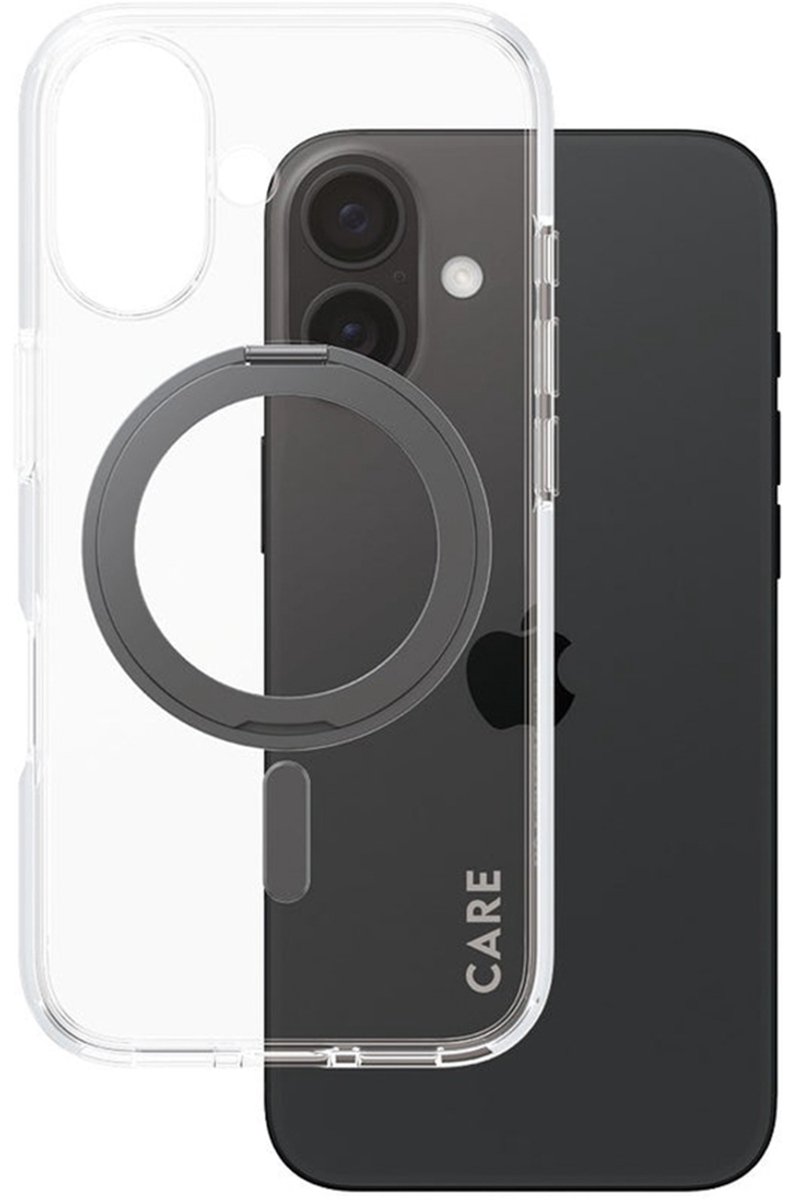 CARE by PanzerGlass Feature Case - Transparant w. - Zwart Kickstand & MagSafe iPhone 16