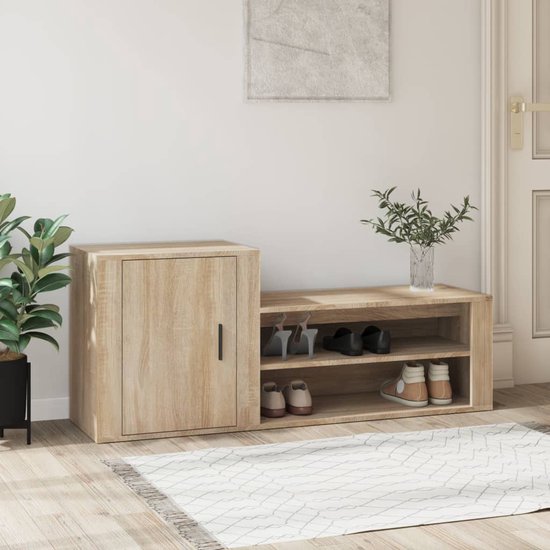 The Living Store Schoenenkast - Sonoma Eiken - 130 x 35 x 54 cm - Stevig hout - Voldoende opbergruimte