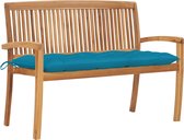 The Living Store Banc de Jardin en Teck - Empilable - Coussin Bleu Clair - 128,5 x 57,5 ​​x 90 cm