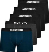 MONTCHO - Essence Series - Boxershort Heren - Onderbroeken heren - Boxershorts - Heren ondergoed - 5 Pack (3 Zwart - 1 Antraciet- 1 Blauw) - Heren - Maat L