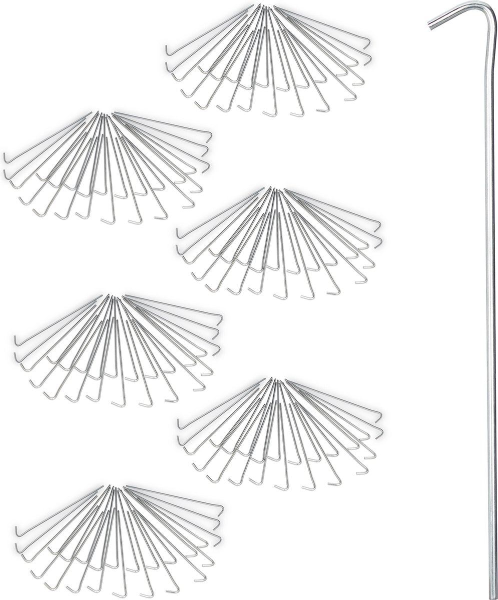 Relaxdays tentharingen, set van 10 stuks, lange haringen, voor tent, trampoline, staal, 45 cm, lang, grondpen, zilver