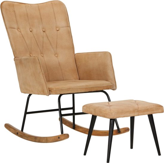 The Living Store Rocking chair Rembourré - 56 x 74 x 93 cm - Toile - Crème