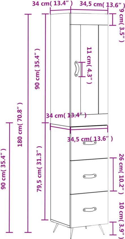 vidaXL-Hoge-kast-34,5x34x180-cm-bewerkt-hout-grijs-sonoma-eikenkleurig