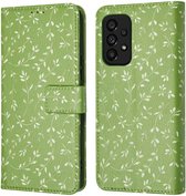 iMoshion Hoesje Geschikt voor Samsung Galaxy A53 Hoesje Met Pasjeshouder - iMoshion Design Bookcase smartphone - Groen / Green Flowers