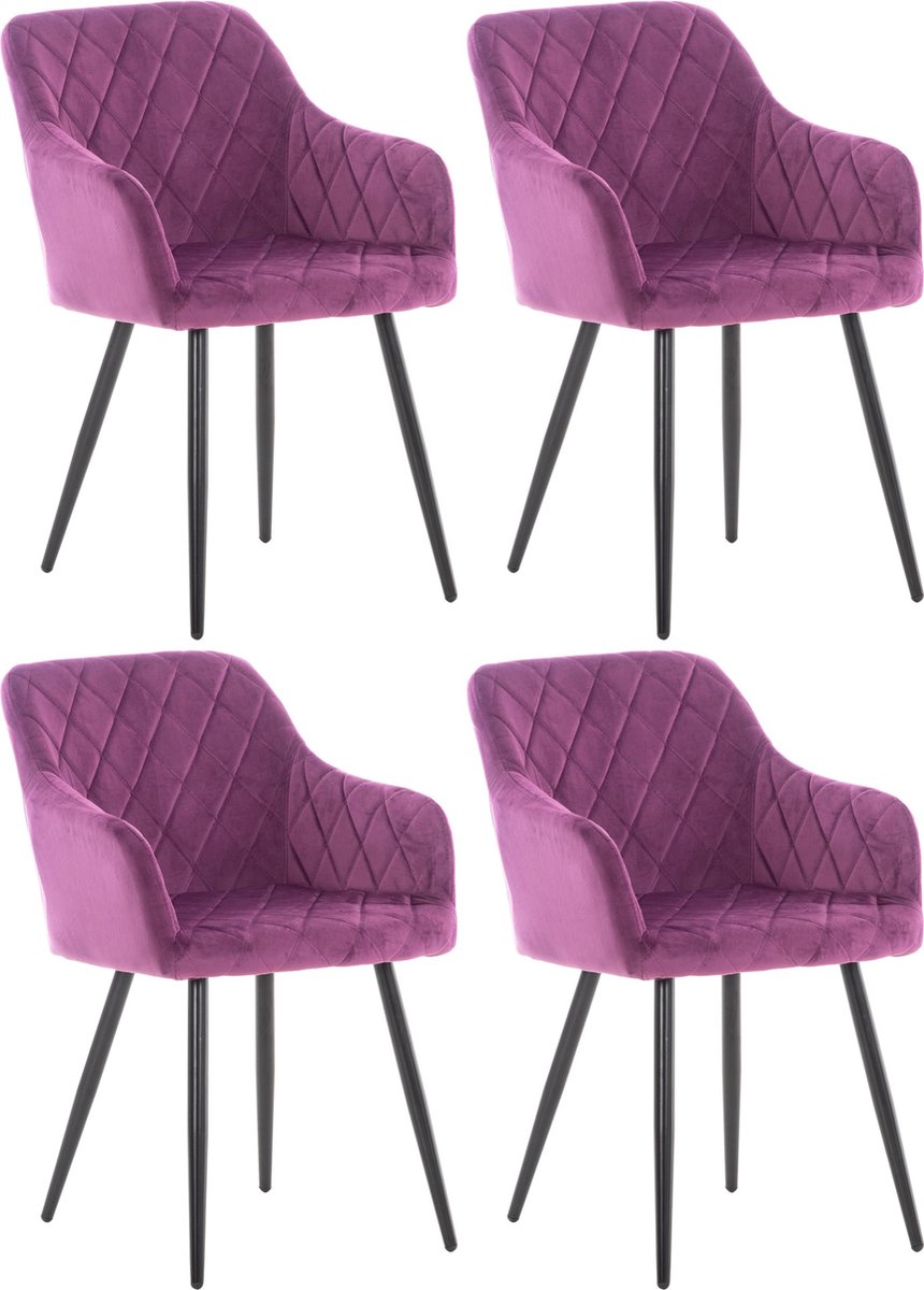 CLP Shila Set van 4 Eetkamerstoelen purper Fluweel
