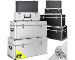 Masko® Opbergkist SET van 3x aluminium kist transportkist gereedschapskist speelgoedkist opbergbox - Zilver