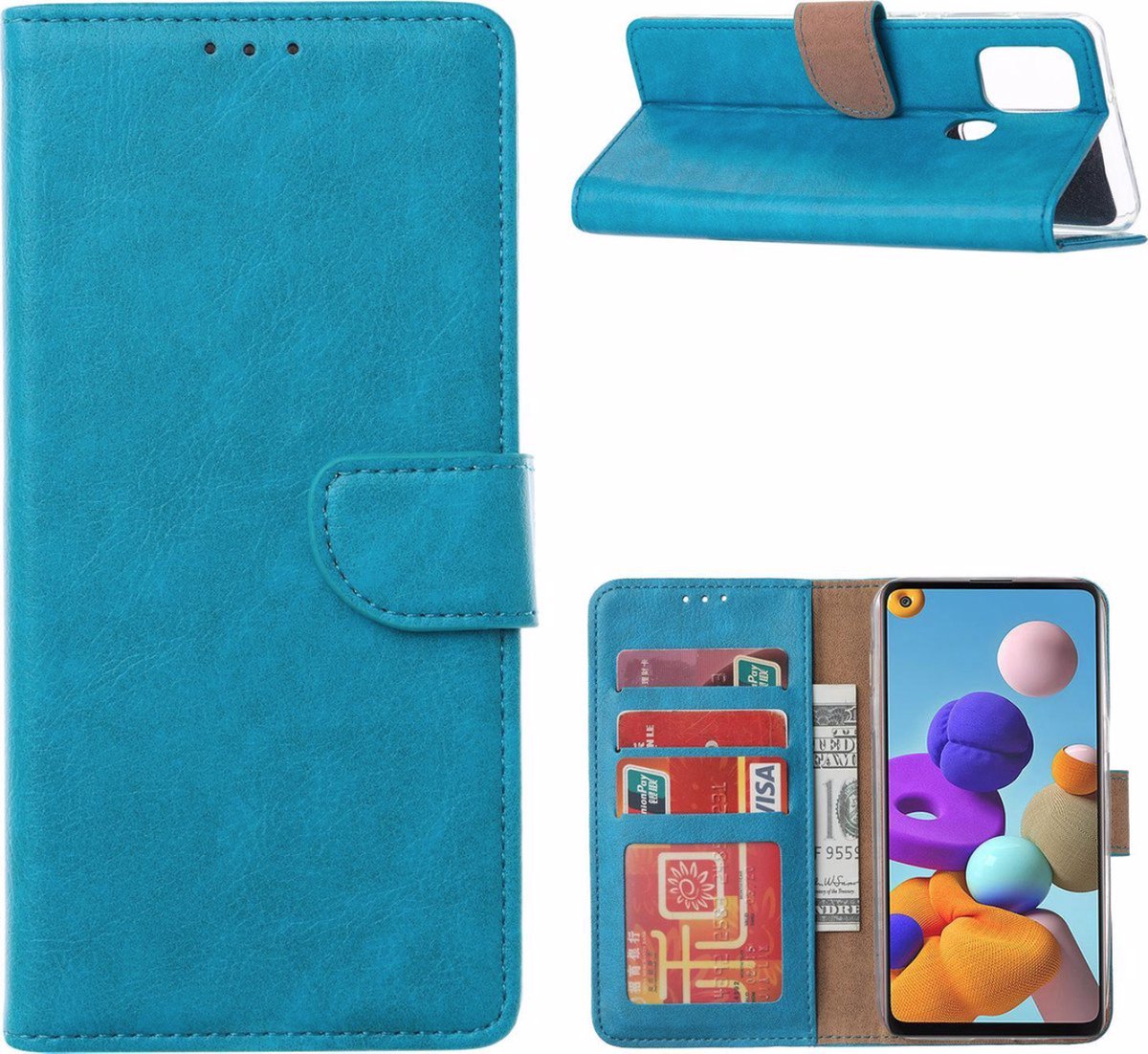LuxeBass Hoesje geschikt voor Huawei P20 Lite (2018) - Bookcase Turquoise - portemonnee hoesje gsm hoesje - telefoonhoes - telefoonhoesjes