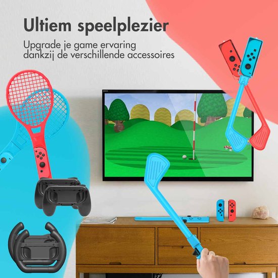 iMoshion 34-delige Set geschikt voor Nintendo Switch (OLED) - Game Accessoires en Bescherming - Golfsticks, Tennisrackets, Stuur, Joy Con, Controller, Case, Oplaadstation - iMoshion