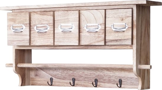 Garderobe MCW-C49, wandkapstok, vintage met 5 laden 32x65x13cm ~ natuur