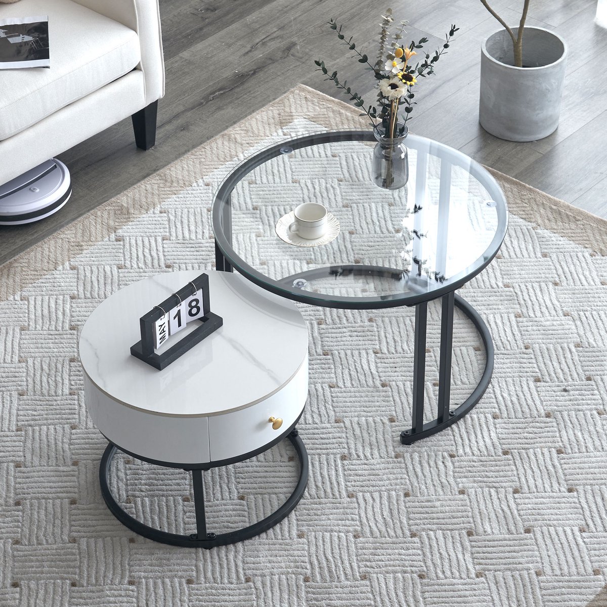 lukmebel salontafel rond set van 2 - CIRI 2in1 - bijzettafel rond