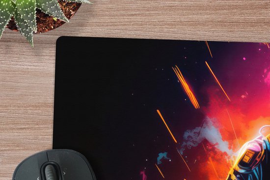 Muismat XXL 80x40 cm - Bureau onderlegger - Bureau mat Astronaut - Neon - Gaming - Ruimte - Bureaumat - Gaming mousepad xl - Bureaulegger groot - Computer deskmat - Geschikt voor Gaming Muis en Gaming PC set-up