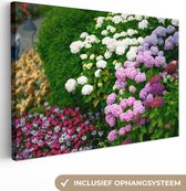 Canvas Schilderij Levendige hortensia bloemen - 120x80 cm - Wanddecoratie