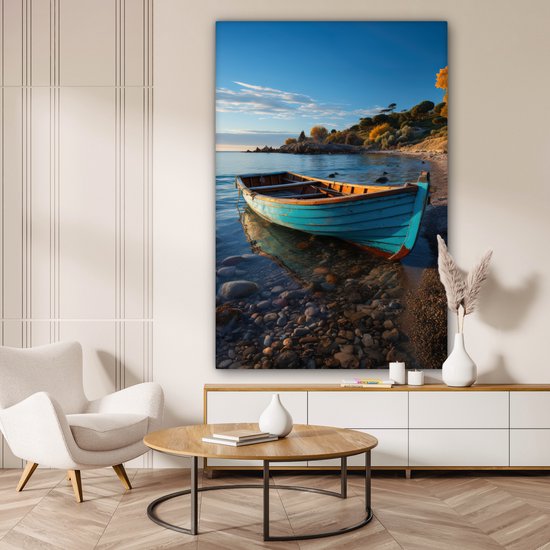 Tableau sur toile Bateau - Lac - Nature - Maritime - Water - 120x180 cm - Décoration murale XXL