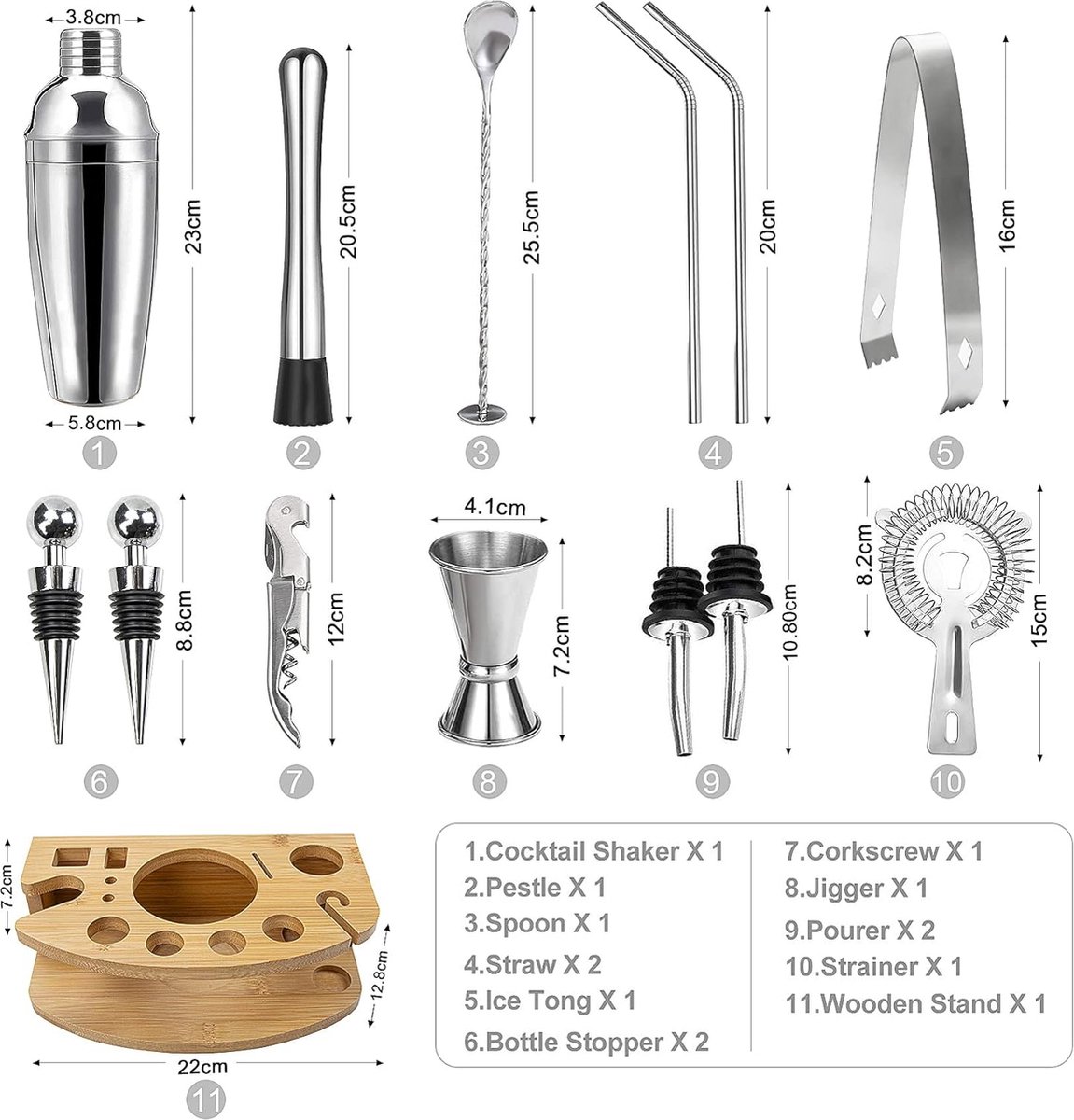 Ensemble de shaker à cocktail Best4u, Set de bar à cocktails de 12 pièces  en acier