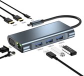 USB-C Hub - 8 IN 1 - USB 3.0 - VGA - 2X HDMI - Ethernet - Adapter dock splitter voor laptop - Grijs - Provium