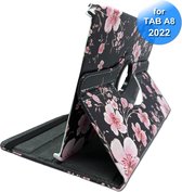 Tablet Hoes geschikt voor Samsung Tab A8 - 360° Draaibare Tablet Case - Zwart met Bloemen