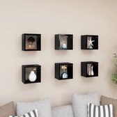 The Living Store Kubus Wandschappen - 22 x 15 x 22 cm - hoogglans zwart - Bewerkt hout