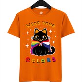 Dutch Pride Kitty - Volwassen Unisex Pride Flags LGBTQ+ T-Shirt - Gay - Lesbian - Trans - Bisexual - Asexual - Pansexual - Agender - Nonbinary - T-Shirt - Unisex - Oranje - Maat XL