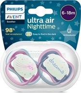 Philips Avent Sucette Nuit Ultra Air SCF376/14 - 6 à 18 mois - Star/Dreams - 2 Pièces - Glow in the Dark - Tétines