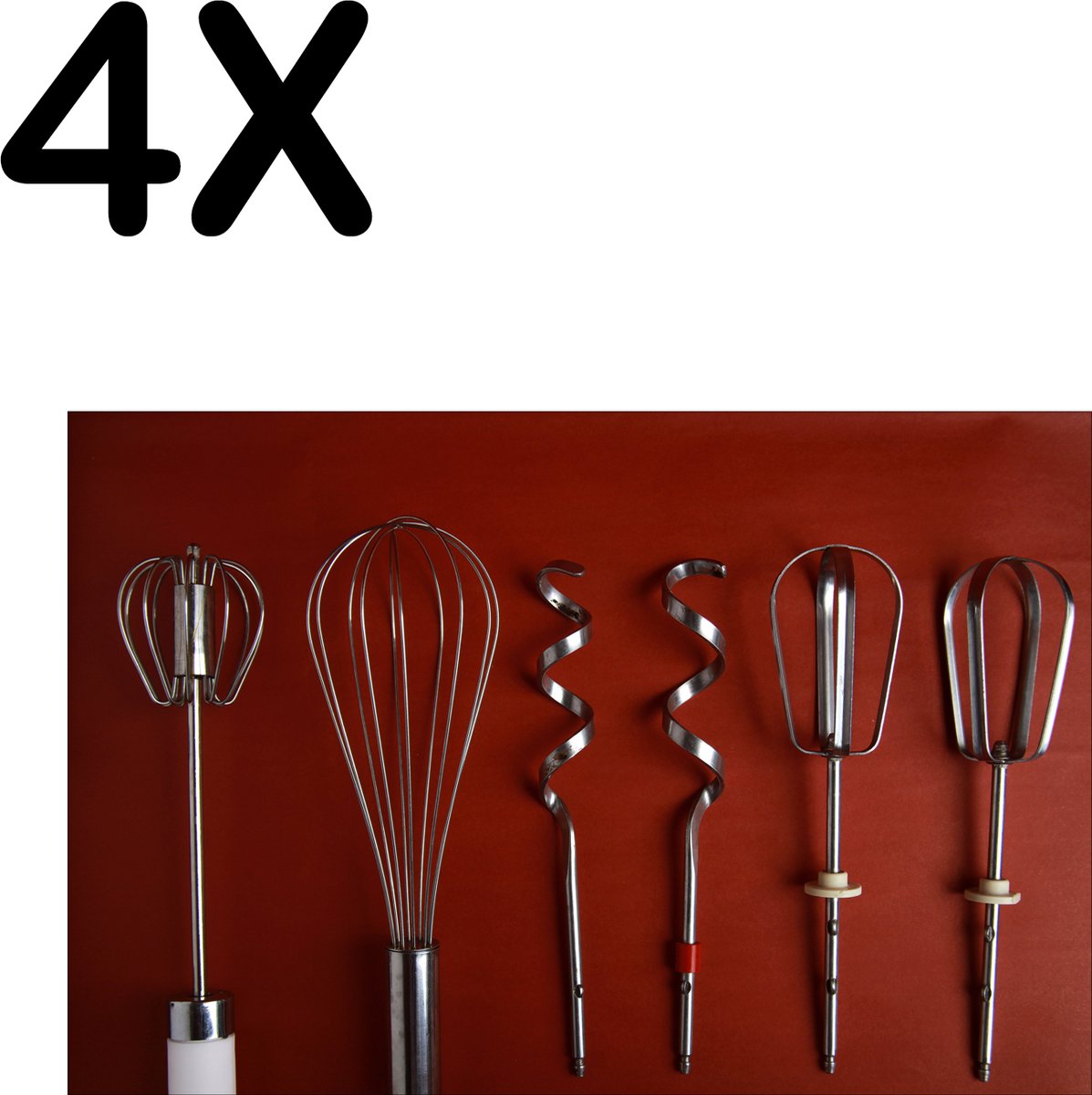 BWK Textiele Placemat - Mixers op Rode Achtergrond - Set van 4 Placemats - 45x30 cm - Polyester Stof - Afneembaar
