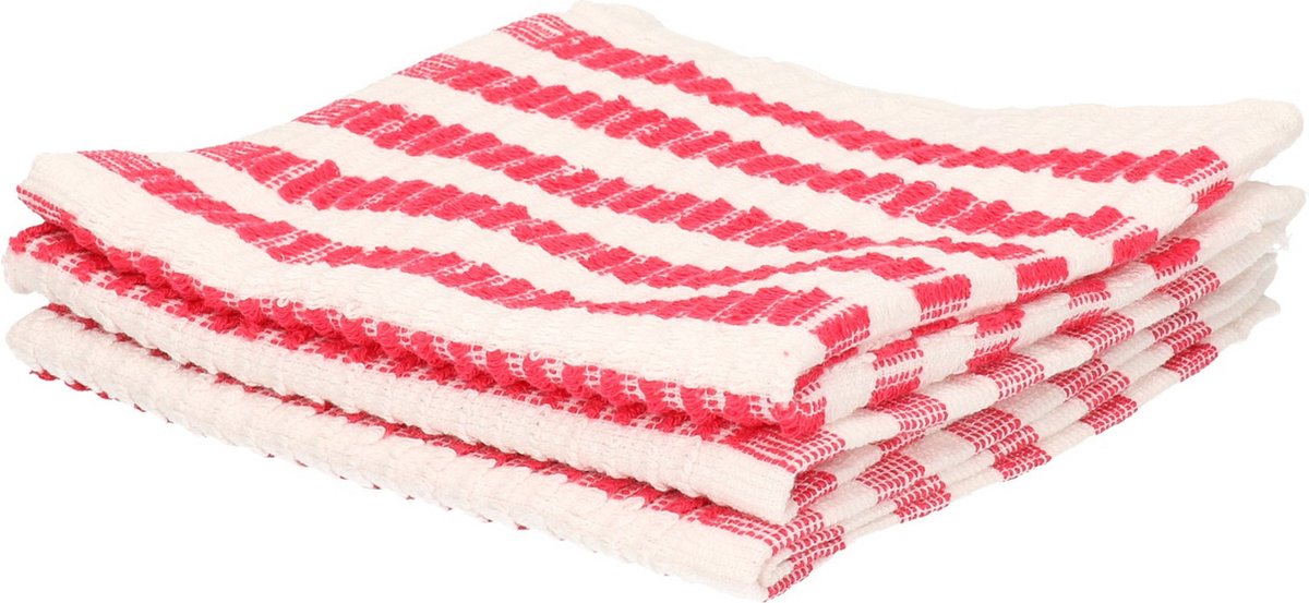 Goedkoopste 12x Stuks badstoffen vaatdoeken - rood / wit - vaatdoekjes/dweiltjes/ schoonmaakdoekjes 34 cm