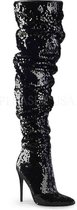 COURTLY-3011 - (EU 38 = US 8) - 5 Ruched Sequined Thigh High Boot, 1/3 Side Zip