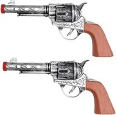 2x Western revolvers/pistolen zilver 22 cm - Speelgoed geweren - Wilde westen/Cowboy thema verkleed accessoires