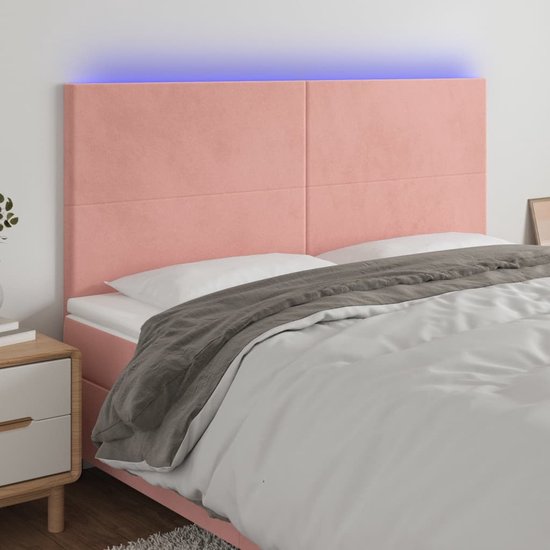 The Living Store hoofdeind Klassiek LED-roze - 200x5x118/128 cm - Fluweel - Verstelbare hoogte - Kleurrijke LED-verlichting - Snijdbare LED-strip - USB-aansluiting