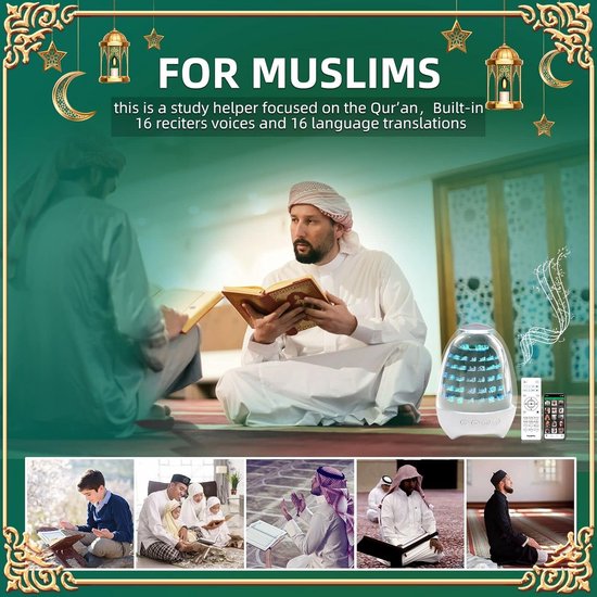 Igoods Koran Speaker - Koran Voor Jong en Oud - 3D 99 Namen van Allah - App Compatibel - Nachtlampje Bluetooth Speaker - Koran in 16 Talen - 16 Reciteurs van Igoods — afbeelding 2