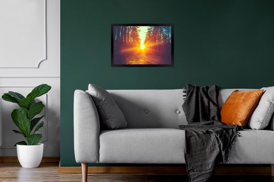 Cadre photo avec poster - Coucher de soleil - Arbres - Forêt - Nature - 30x20 cm - Cadre poster