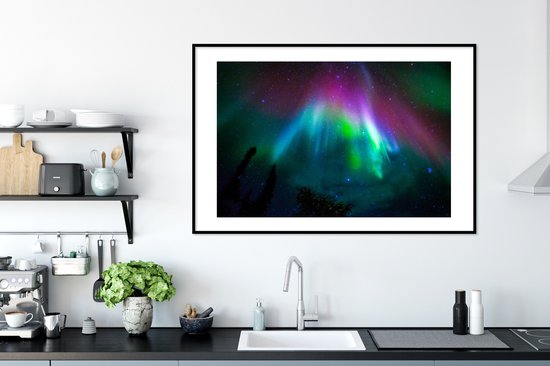 Cadre photo avec affiche - Aurores boréales - Ciel étoilé - Couleurs - 120x80 cm - Cadre pour affiche